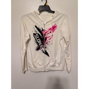 Slednecks Full Zip Hoodie White with Black Pink Design Womans M